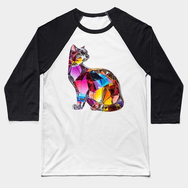 Colourful Crystal Glass Cat Figurine Baseball T-Shirt by Russell102